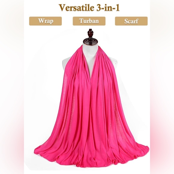 Hot Pink Stretch Turban African Head Wraps Scarf Soft Hijab for Locs Braids - Picture 4 of 5